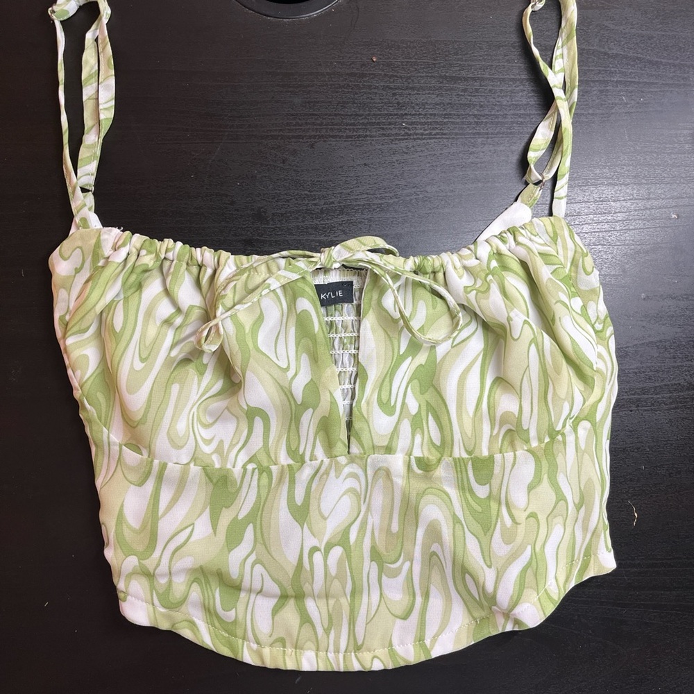 Kendall & Kylie Light Green Swirl Tie-Strap Crop Camisole